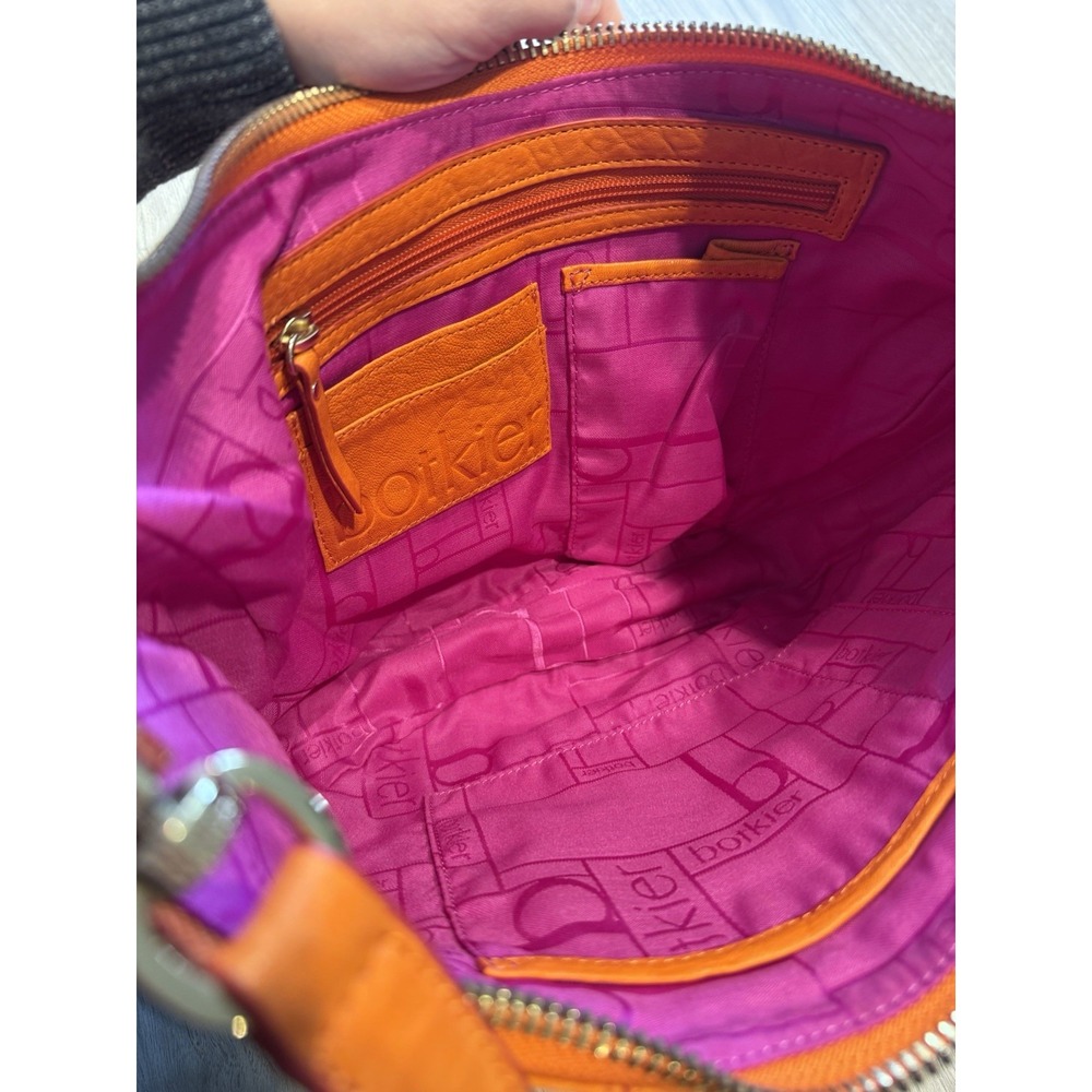 Botkier Leather Crescent Hobo Crossbody‎ Bag Orange Zip Pockets - Picture 7 of 9
